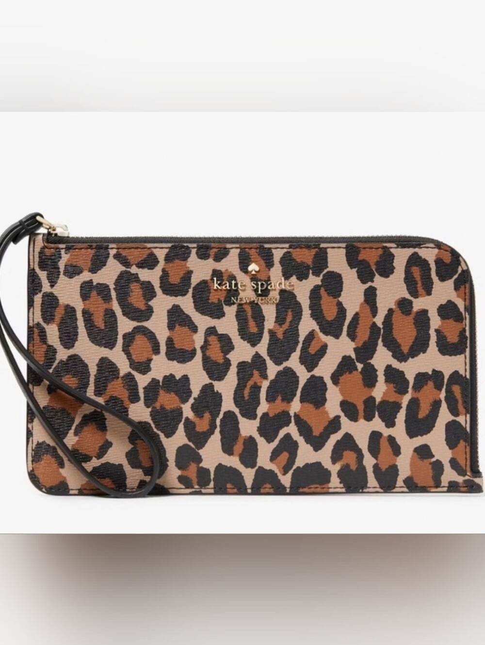 Kate Spade Lucy Leopard-Print Zip Wristlet in Brown and Black